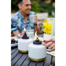 TIKI Brand 1118023 Adjustable Flame Glass Refillable Votive Table Top Torch for Outdoor Yard, Patio and Deck, Gold Dipped Gray Lanterns, 6.75 in