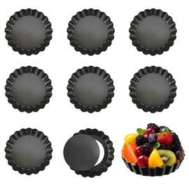 Cylogia 8 Packs Quiche Tart Pan Loose-Bottom Flan Tin Fluted Baking Dish Bakeware 4 Inch Non-Stick Baking Mould Carbon Steel Pie Dish(10cm×8)