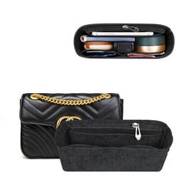 TUKYWAN Purse Organizer Insert with Zipper for GG Marmont Insert Matelasse Shoulder Bag,Handbag Organizer Liner Pouch,Handbag Tote Shaper Insert for Women Inner Bladder Bag(Dark Gray,Mini)