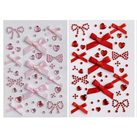 2pcs Cute Face Stickers Heart Ribbon Glitter Nail Deco Parts Face Decor Easy to Apply DIY Cell Phone Decoration