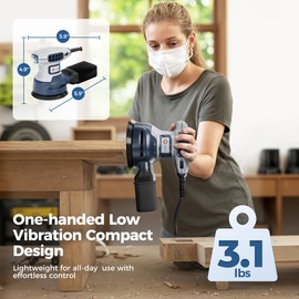 HeroJet Orbital Random Sander Tool, 6 Variable Speeds With Dust Bag, 360W, Palm Hand Sander For Woodworking, 13000 Rpm Small Handheld Electric Sander With Vacuum Dust Collector For Wood