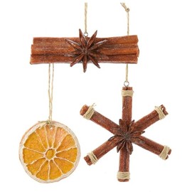 Kurt Adler Decorative Hanging Figurine Christmas Ornament, 3.5 Inch Resin, Cinnamon Sticks and Orange - Assorted Set of 3