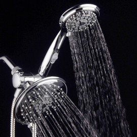 Hydroluxe 30-Setting Ultra-Luxury 6 inch Rainfall Shower Head & Handheld 3-way Combo with Water Saving Pause Switch and Stainless Steel Hose / Enjoy Separately or Together! Premium All Chrome Finish