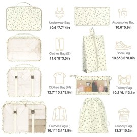 8 Set Packing Cubes for Suitcases, Packing Cube with Shoe, Cosmetics, Clothing, and Accessories Bags for Travel Luggage Organizer Women Men(Grey Flowers)