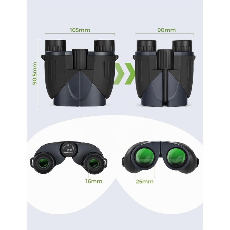 LIORQUE Binoculars 10 x 25 cm Children Adults Foldable Lightweight