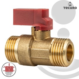 tecuro Mini Ball Valve on Both Sides Male Thread G 1/2 Inch (DN10) - Blank Brass