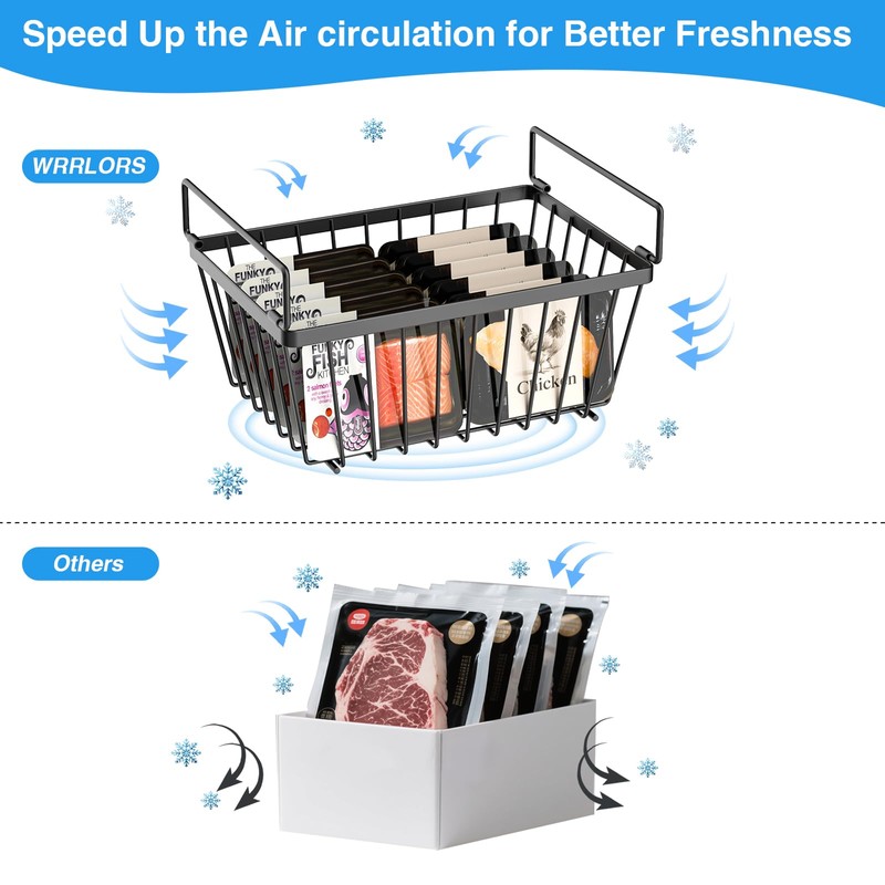 Wrrlors 4 Pack Freezer Organizers Bins,Black Stackable Upright Baskets