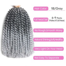 Marlybob Crochet Hair 8 Inch Passion Twist Hair Curly Braiding Hair Crochet Braids Hair Afro Kinky-Curly Crochet Hair Curly Crochet Hair For Black Women(8 Inch, 1B/Gray 6 Bundles Marlybob)