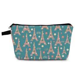 YULUENZE Blue-green Eiffel Tower Makeup Bag Cute Small Organizer Bag with Zipper Floral Bicycle Eiffel Tower Cosmetic Bag Aesthetic Birthday TravelPresent for Women Friends