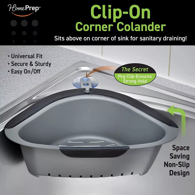 HomePrep Clip Colander, Anti-Slip, Sink Corner Strainer Machine Washable Drain