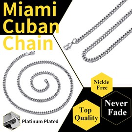 ChainsHouse 4mm Wide Platinum Plated Link Curb Chain Miami Cuban Necklace for Men Women,18", Send Gift Box