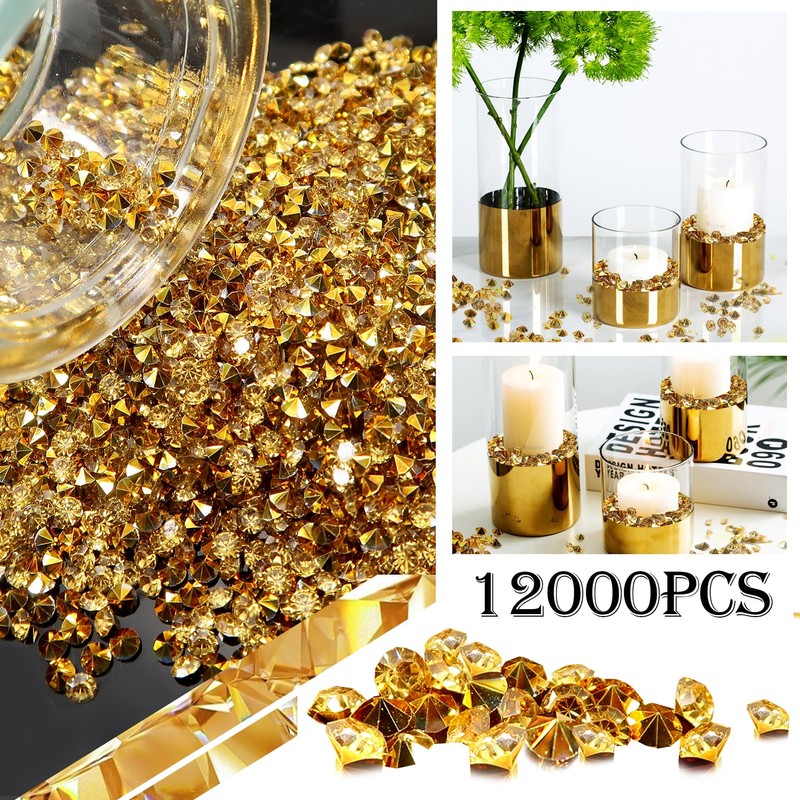 TOAOB 12000pcs Gold Tone Table Scatter Crystals Acrylic Diamonds Rhinestones