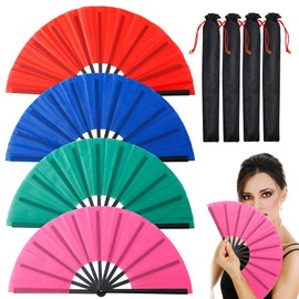 4 Pcs Large Chinese Folding Fans Line Dance Popping Fans Silk Hand Clack Sensus Japanese Kung Fu Tai Chi Handheld Sensus for Men Women Festival Line Dancing or Home Decorations Wedding Party(Colorful)