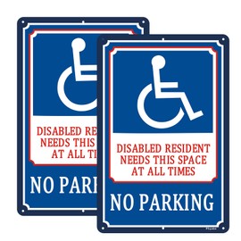 2 Pack No Parking Disabled Resident Needs This Space At All Times Sign, 30 x 20 cm Rust Free Aluminum Sign, Weather Resistant, Waterproof, Durable Ink, Easy to Install