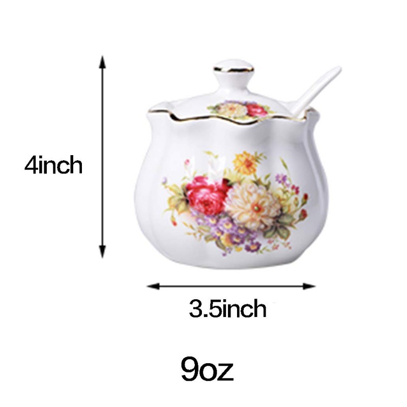 Mozacona Ceramics Retro Flower Sugar Bowl Spice Jar Storage Seasoning