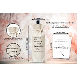 Wine Gifts Bag, Will You Be My Godmother Proposal Reusable Wine Bag,Champagne Gifts Bag, Thank You Gifts For Women Godmother Mom Aunt Sister Bestie Godparents, Burlap Drawstring Wine Bag With Card-05