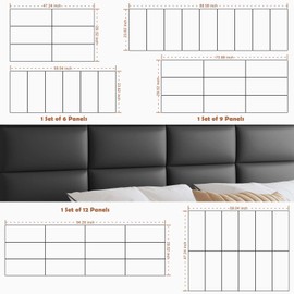 IFNOW Wall Mounted Upholstered Headboard King, 12 Panels 3D Peel and Stick Soundproof Wall Panels, Reusable and Removable Padded Headboard Leather Bed Headboard, 9.84" x 23.62", Black
