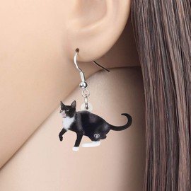 Bonsny Drop Dangle Sweet Black Cats Earrings Gift Pets Pattern Fashion Jewelry For Women