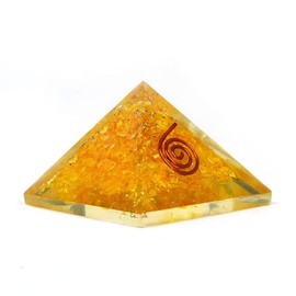Color Decor Citrine Crystal Orgone Pyramid Gift with Clear Crystal Gemstone Copper Metal (Stone of Abundance and Manifestation) Solar Chakra Pyramid 3" Inch 75MM