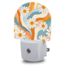 FOISIIAEA Night Light, Retro Groovy Flower Night Lights Plug into Wall Dusk to Dawn Sensor Round Nightlight for Women Men Energy Efficient Led Lamp 0.5W for Stairway Hallway Bedroom