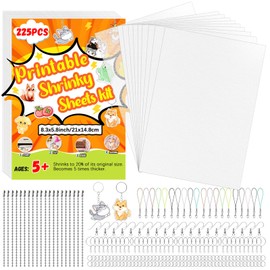 Printable Shrinky Dink Kit, 225 Pcs Shrinky Dink Kits for Kids with 25 Shrinky Dink Paper and 200 Pcs Accessories, Translucent Shrinky Dink Sheets for Inkjet Printer, DIY Crafts, Handprint Keychains