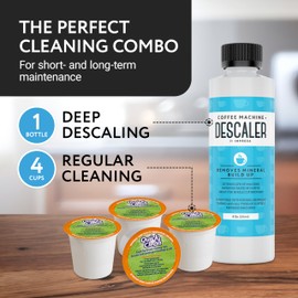 IMPRESA IMPRESA Descaler Solution & Cleaning Kit Bundle C 8 oz Coffee Descaler & 4 Cleaning Pods for Keurig Coffee Machines, Compatible with K-Cup Pod Machines - Kcup Cleaner