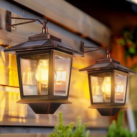 Solar Wall Lanterns 2 Pack with Replaceable Bulb, 4 Solar Panels, Warm White, Outdoor Wall Sconce, Anti-Rust Waterproof Design - Lighting - Color: Vintage Bronze, Size: 4Pack