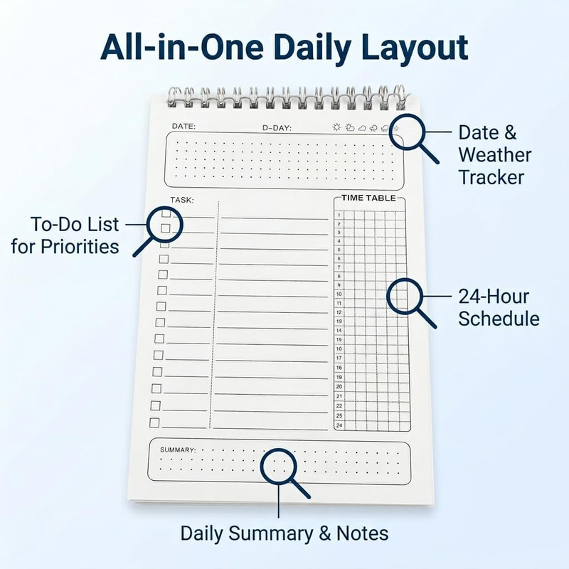 A5 Daily Planner Notebook Productivity Planner with To Do List