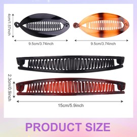 4 Pcs Banana Hair Clips for Fine and Thick Hair, Fishtail Hair Clip Combs, Double Comb Long Hair Clip, Long Clips Ponytail Comb for Women Girls