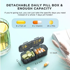 ROWNYEON Weekly Pill Box Organiser Pill Boxes 7 Day 2 Times a Day,Portable Daily Tablet Organiser Pill Dispenser with 14 Copartments to Hold Vitamins, Cod Liver Oil, Supplements and Medication, Black