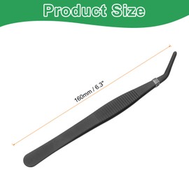 sourcing map 4pcs Stainless Steel Tweezers 6.3 Inch Long Curved Serrated Tip Tweezers Multi-Purpose Kitchen Tongs for Cooking Gardening Repairing Craft, Black