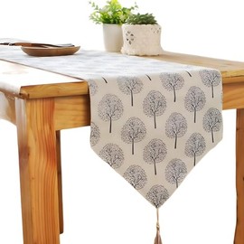 CosyAurora Linen Table Runner Mulberry Trees Beige, Seasonal Kitchen Dining Table Decoration for Home Party Decor (Cream White, 30 x 180 cm)