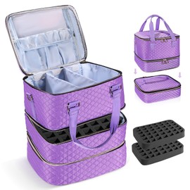 YUYAFN Nail Polish Organizer Case - Holds 84 Bottles Nail Polish & Nail Lamp Large Nail Polish Organizer Bag for Manicure Tools, Nail Polish Kit (Purple)