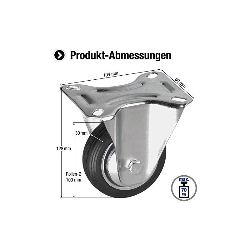 Meister Fixed Castor Solid Rubber, Roller Bearing, 800630