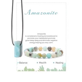 Pingyongchang Calming Yoga Bracelets Necklace Set, Relaxation Crystal Stone Mantra Bracelets for Women, Natural Crystal Stone Birthday Gifts, Black Leather Necklace for Men-Howlite