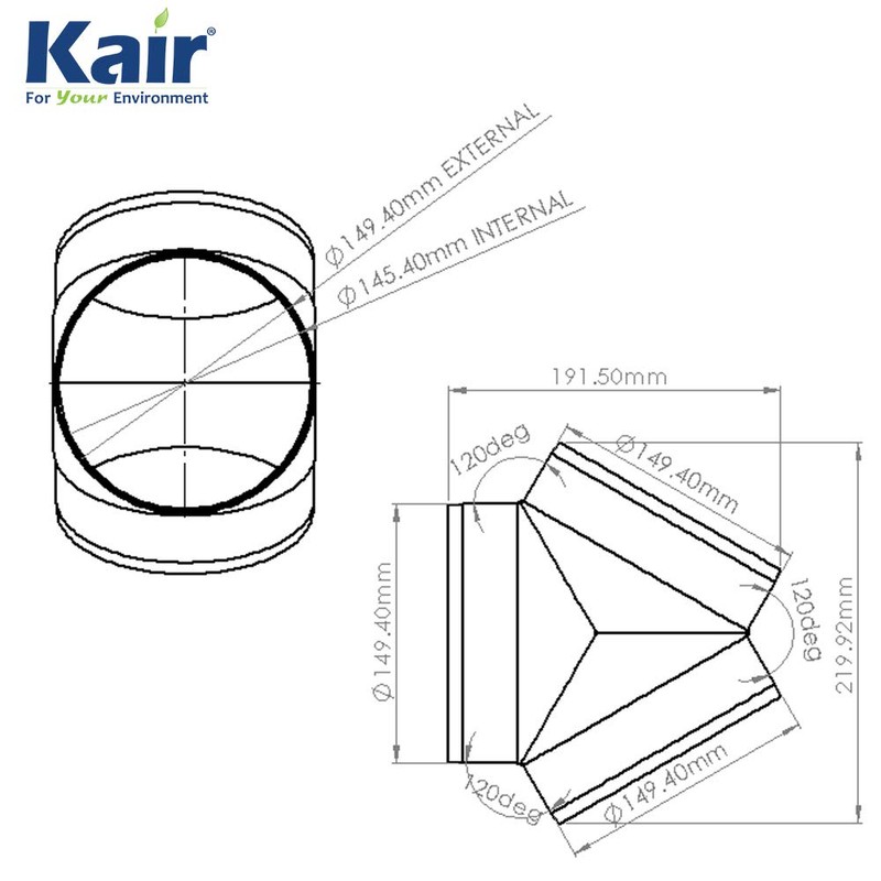 Kair Equal Y Piece 150mm - 6 inch Ducting Splitter