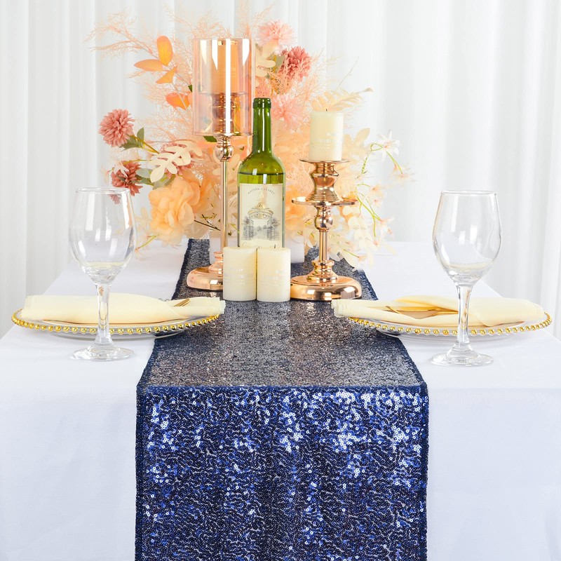 ShinyBeauty 12x72-Inch Rectangle-Sequin Table Runner- for Wedding/Party/Decor (12x72-Inch) (Navy Blue)