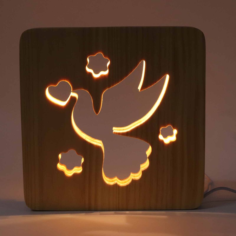 2W 3D Wood Carving Lamp Warm White Light Peace Dove