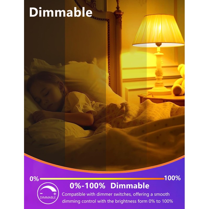 Amber Sleep Light Bulb Dimmable, Blue Light Blocking, A15 E26