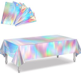 P PIPITA 4/6 Paquete de Manteles de Plástico Iridiscente Manteles de Mesa Rectangulares de Papel Holográfico Cumpleaños Despedida de Soltera Boda Iridiscente Decoraciones de Fiesta 54 "x 108" (6)