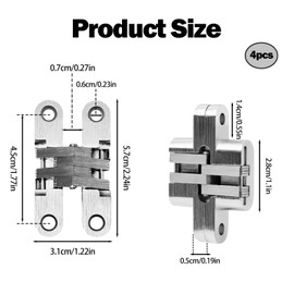 4 Pack Stainless Steel 180 Degree Hidden Hinges, Invisible Cross & Swing Hinges with 16 Screws for Doors & Cabinets