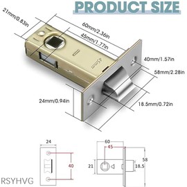 TOP-VIGOR 2Pcs 45mm Tubular Mortice Latch, Flat Tongue Lock Mute Door Latch Sprung for Internal Doors, Lever Door Handles