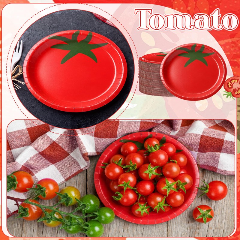 50 Pcs Disposable Tomato Shaped Paper Plates Party Decor, 8