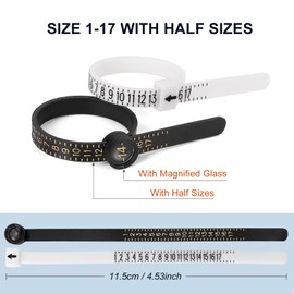 Ring Sizer Measuring Tool Kit, 27 PCS Premium Stainless Steel Measuring Ring Tool, US Ring Size 0-13 with Half Size, 2 PCS Reusable Finger Size 1-17 USA Rings Size with Magnified Glass