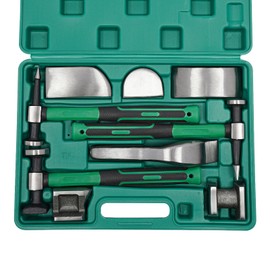 DEIGEHJRE 9 Piece Auto Body Hammer Repair Tools, Hand Car Auto Body Work Hammer Fender Tool Dent Crowbar Repair Kit with Carrying Case