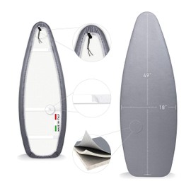 TIVIT Ironing Board Covers 18 x 49 Durable Alumitek PRO Heat Reflective Silicone Pads are Scorch & Stain Resistant - Made w/3 Layers of Padding, 3 Fastener Straps & Pull Bungee Cord - Made in Italy