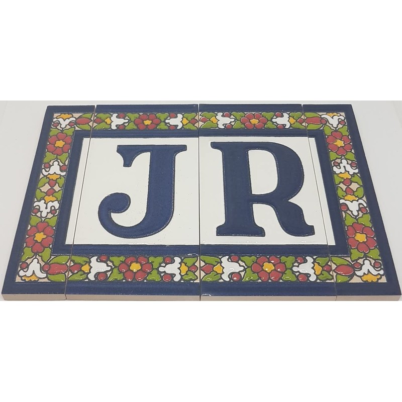 Spanish Floral Letter Ceramic Tiles with Frame - Letter A