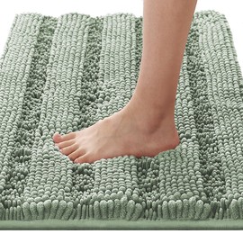 H.VERSAILTEX H.VERSAILTEX Bath Rugs for Bathroom Non Slip Bath Mats Extra Thick Chenille Striped Rug 20" x 32" Absorbent Non Skid Fluffy Soft Shaggy Washable Dry Fast Plush Mat for Indoor, Bath Room, Tub - Sage
