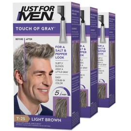 Just For Men Touch of Gray, Mens Hair Color Kit with Comb Applicator for Easy Application, Great for a Salt and Pepper Look - Light Brown, T-25, Pack of 1