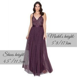 Maya Deluxe Women's Maxi, Evening Dress, Elegant for Wedding, with V-Neck, Tulle Dress, Bow Bridesmaid Dress, berry